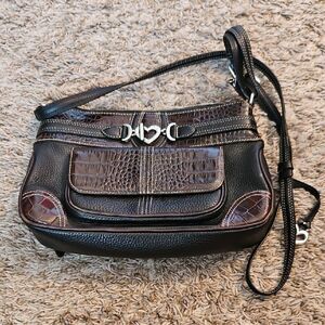 Brighton Black & Brown Leather Crossbody Bag | Adjustable Strap | 11"x7.5"x3"